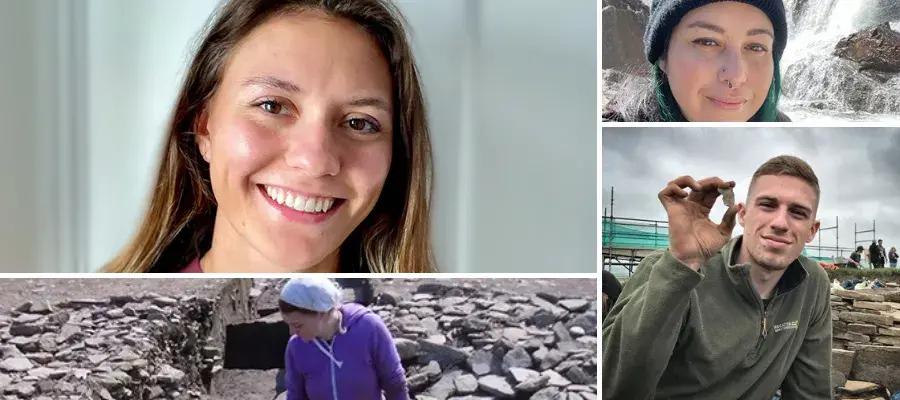 A grid of four images of archaeology alumni