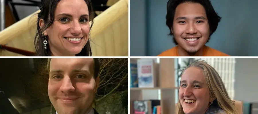 Four history alumni from the School displayed in a grid