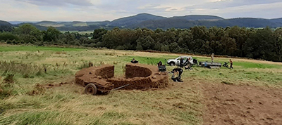 The turf structure nearing completion – and the cutting area ready to be reseeded.